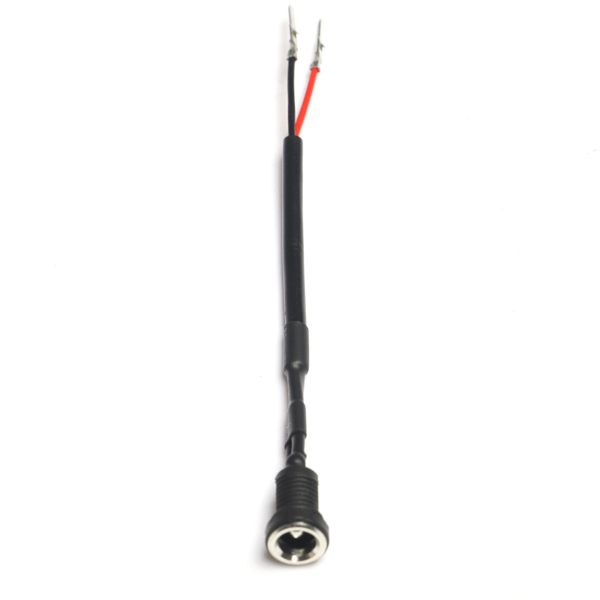 Port de charge 42V relié à un câble de connexion à deux fils sur fond blanc