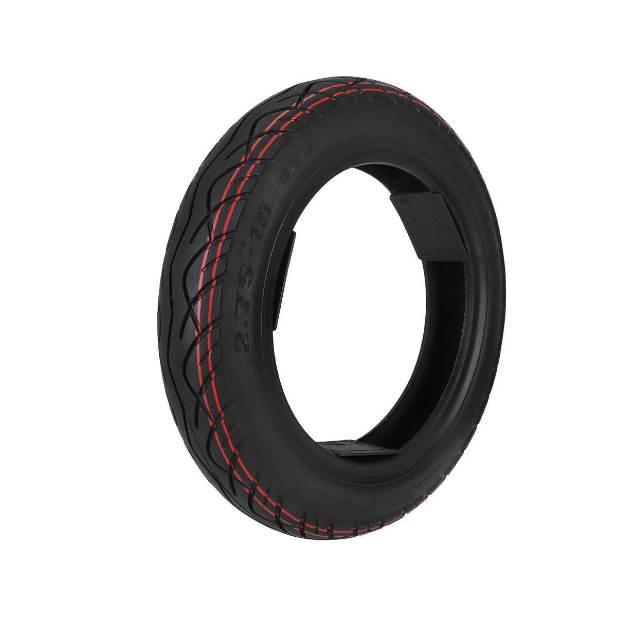 Pneu tubeless CST 14 pouces noir avec bandes rouges vu de trois quarts