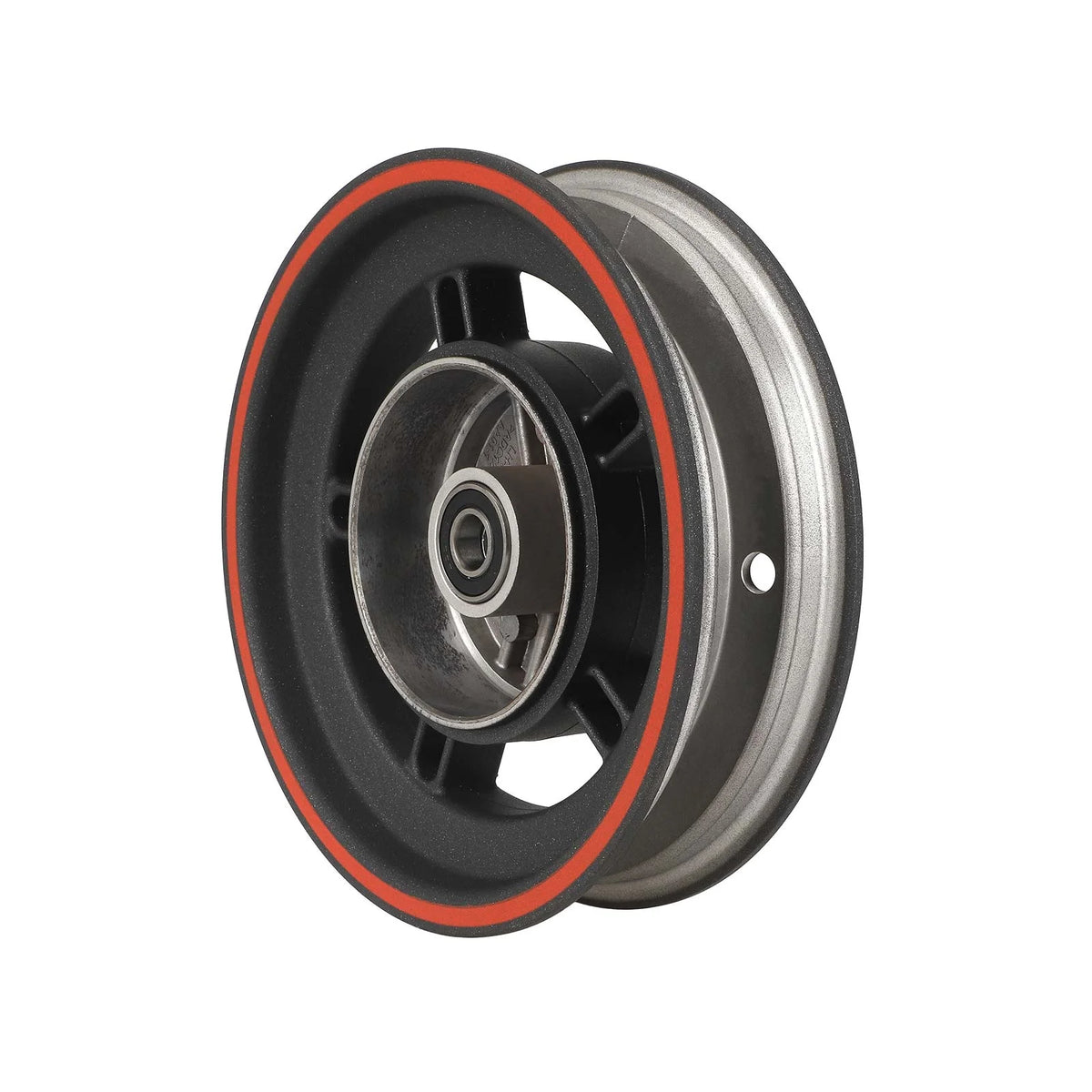 Jante avant noire et grise avec liseré rouge pour trottinette électrique