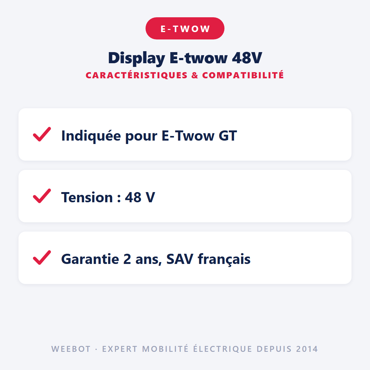 Display E-twow 48V : caractéristiques et compatibilité