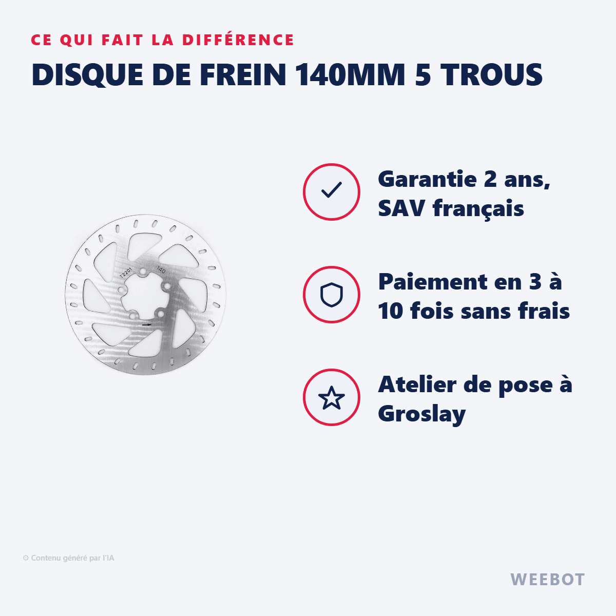 Disque de Frein 140mm 5 Trous pour Trottinette Électrique Xiaomi Mi4 - Weebot