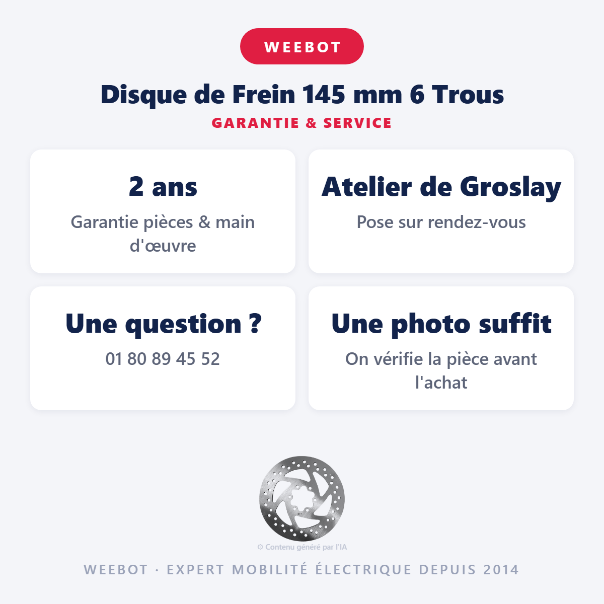 Disque de Frein 145 mm 6 Trous : garantie 2 ans et service après-vente
