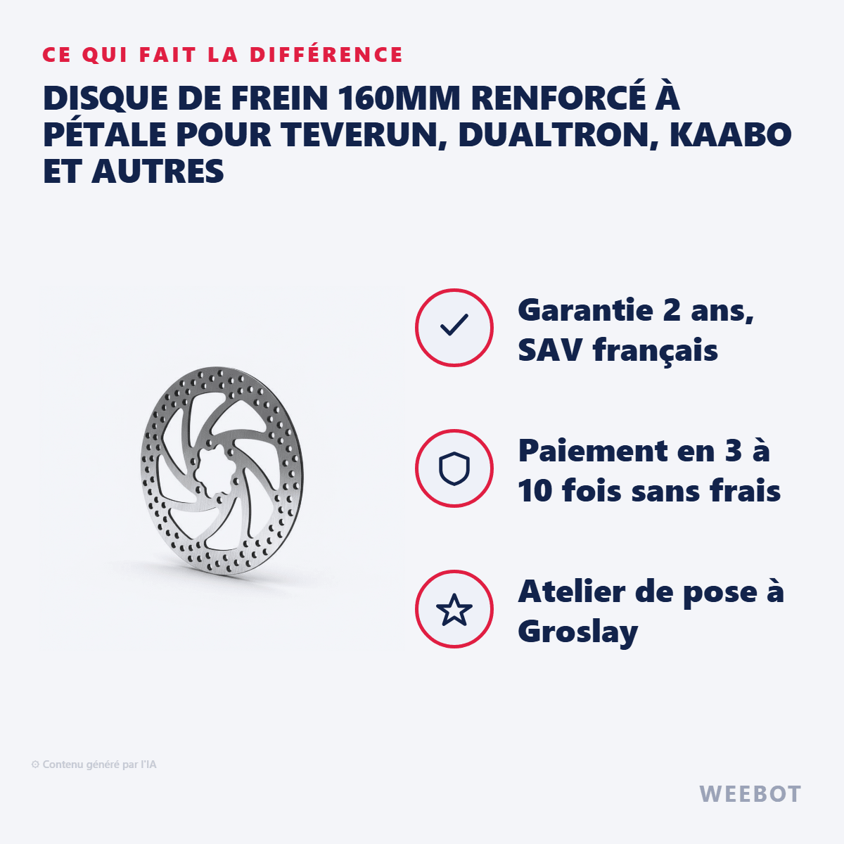 Disque de Frein 160mm Renforcé (2.8mm d'épaisseur) à Pétale pour Teverun, Dualtron, Kaabo et autres - Weebot