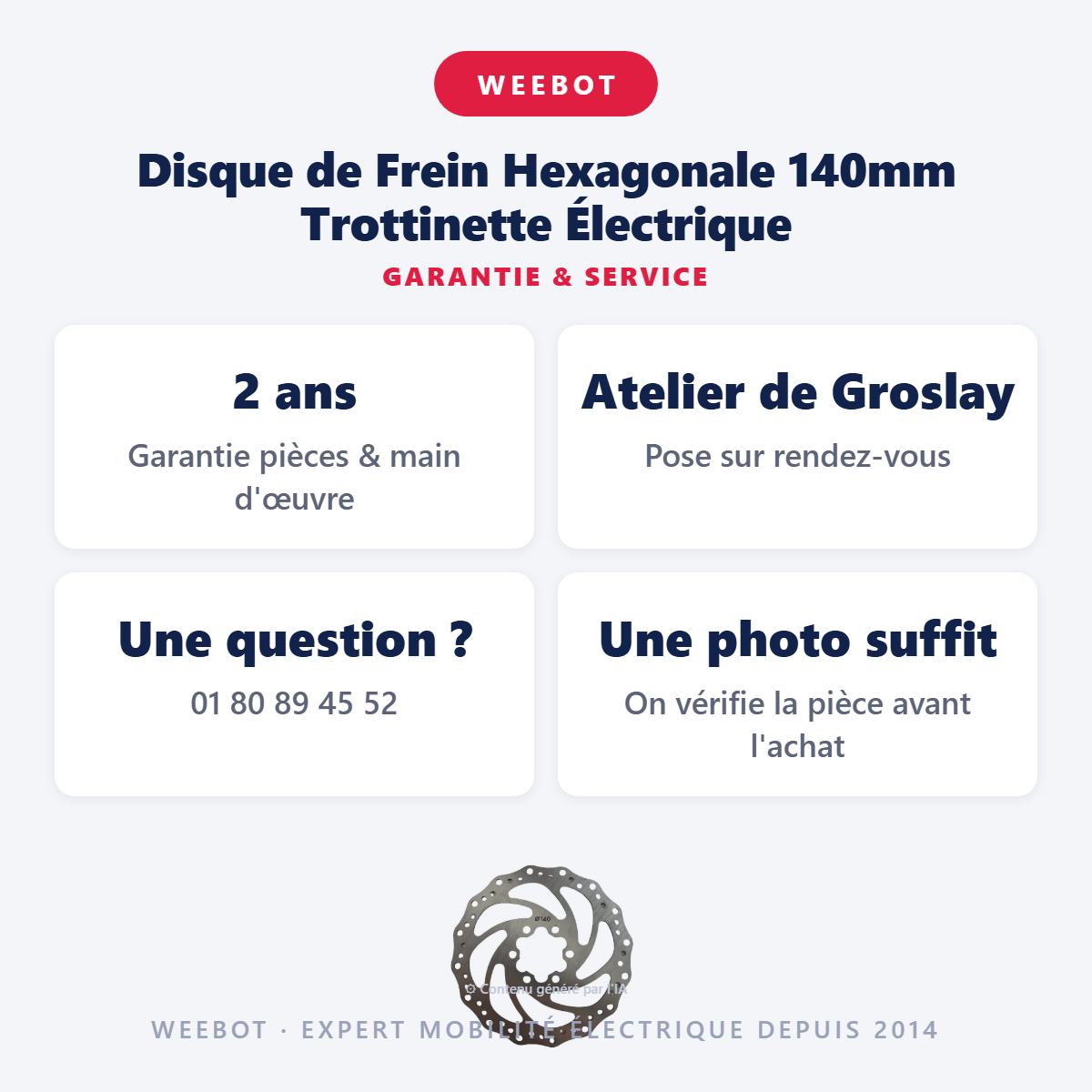 Disque de Frein Hexagonale 140mm Trottinette Électrique : garantie 2 ans et service après-vente