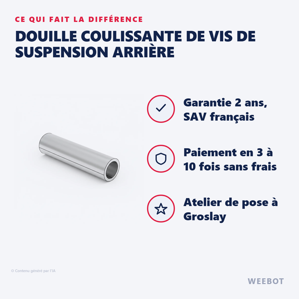 Douille Coulissante de Vis de Suspension Arrière : les points forts