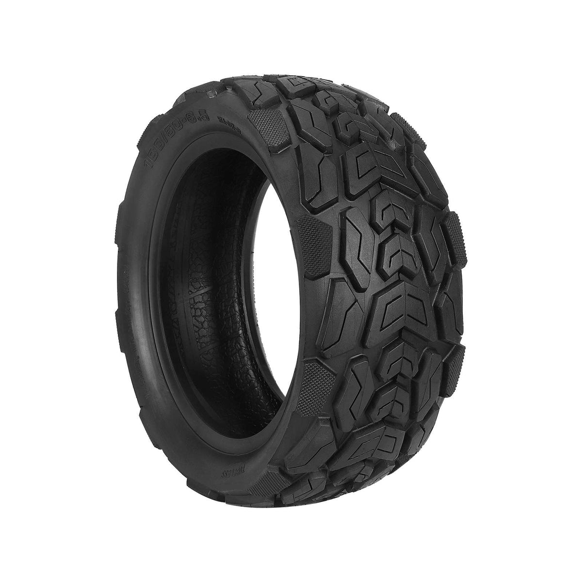 Pneu tubeless tout-terrain noir 11 pouces vu en trois-quarts