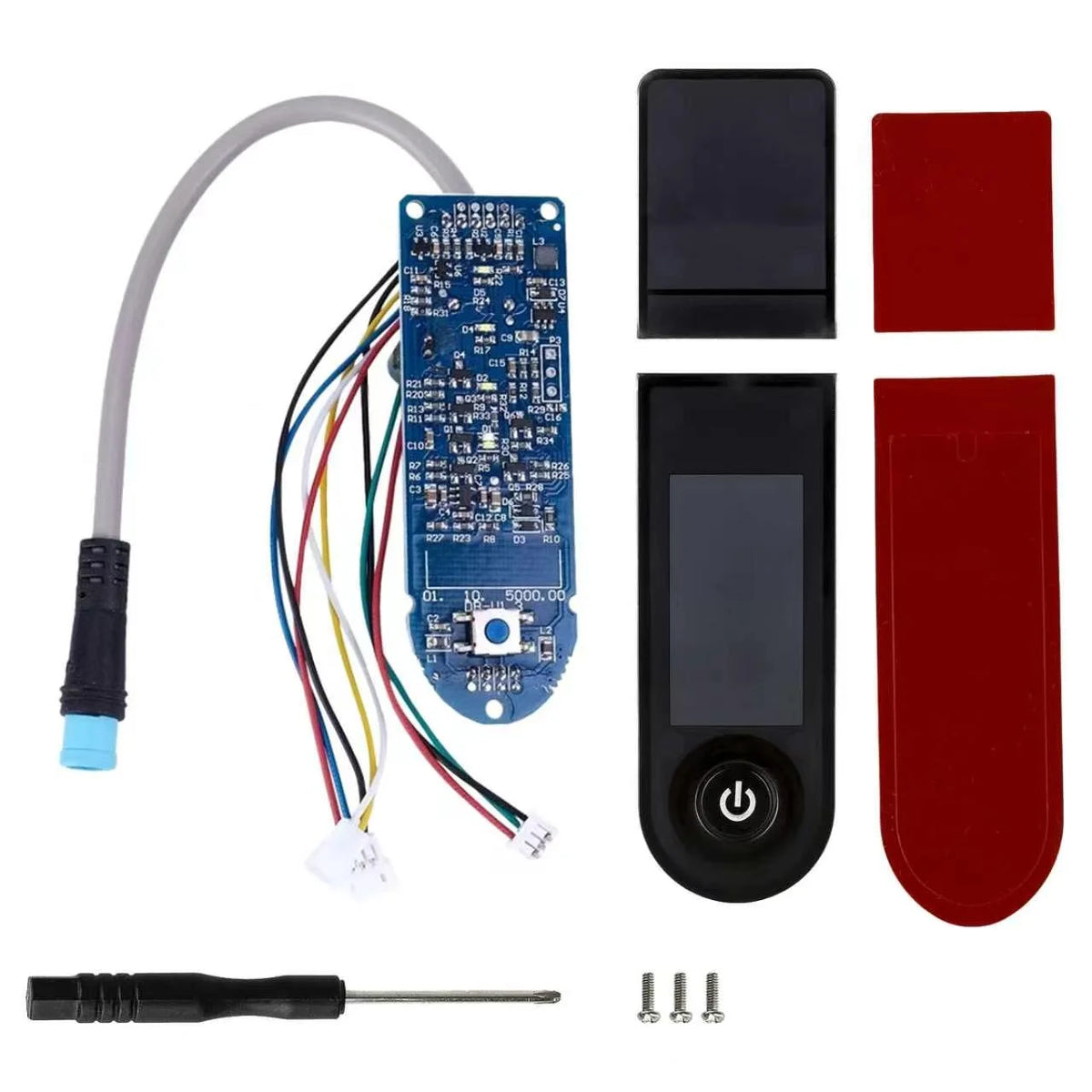 Carte de circuit imprimé Bluetooth pour trottinette électrique avec caches en plastique noir, adhésifs, vis et un tournevis