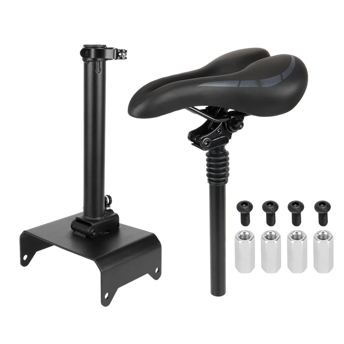 Selle de trottinette électrique noire pliable avec tige amortie et kit de fixation