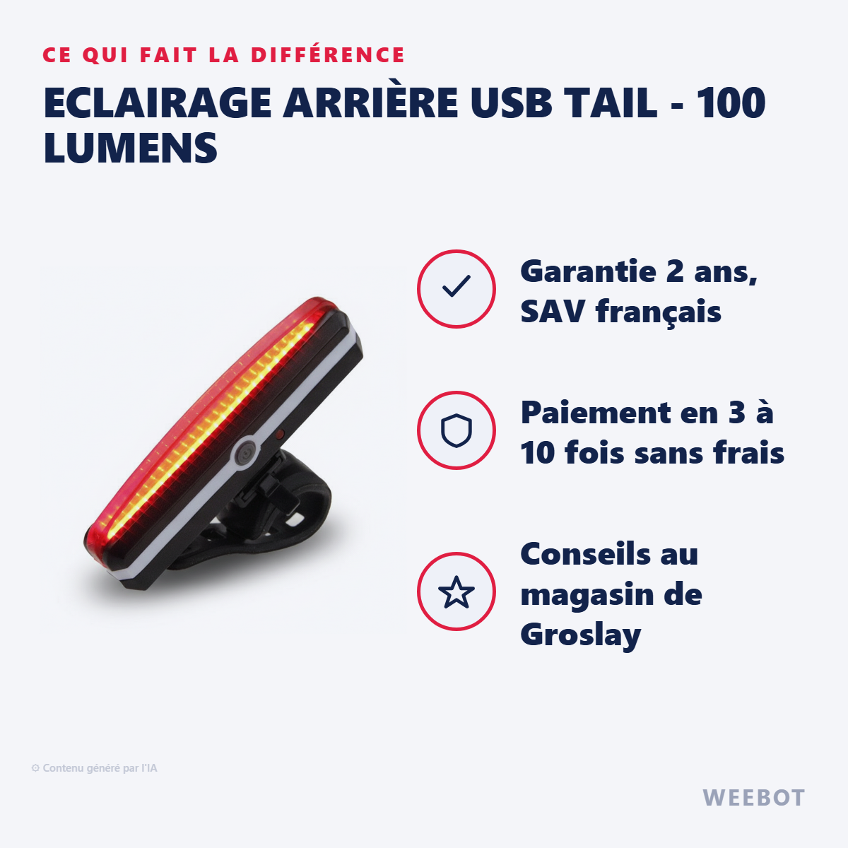 Eclairage Arrière USB Tail - 100 Lumens : les points forts