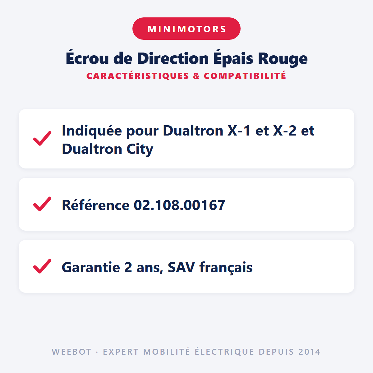 Écrou de Direction Épais Rouge : caractéristiques et compatibilité
