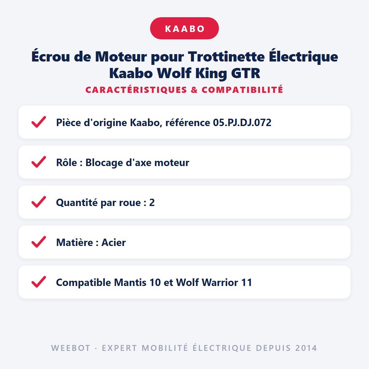 Écrou de Moteur pour Trottinette Électrique Kaabo Wolf King GTR - Weebot
