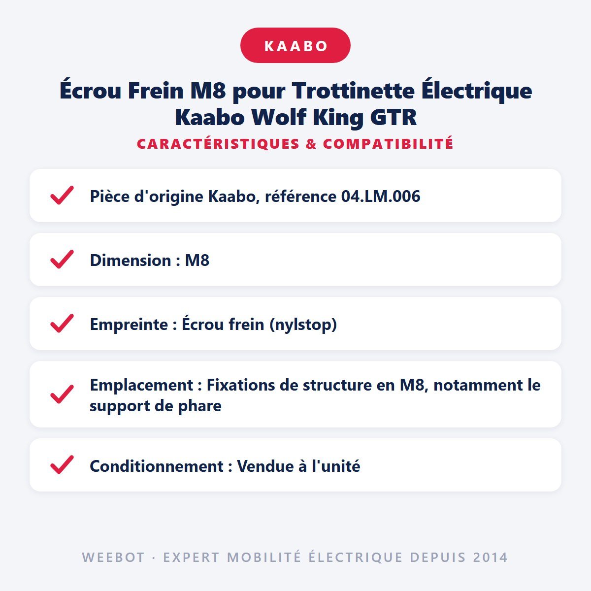 Écrou Frein M8 pour Trottinette Électrique Kaabo Wolf King GTR - Weebot