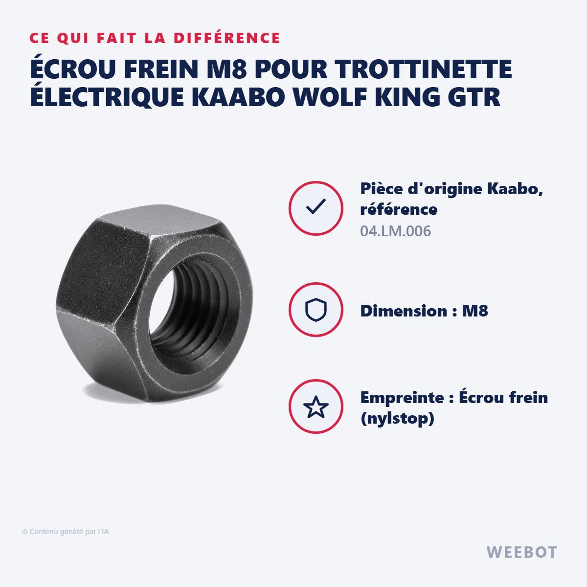 Écrou Frein M8 pour Trottinette Électrique Kaabo Wolf King GTR - Weebot