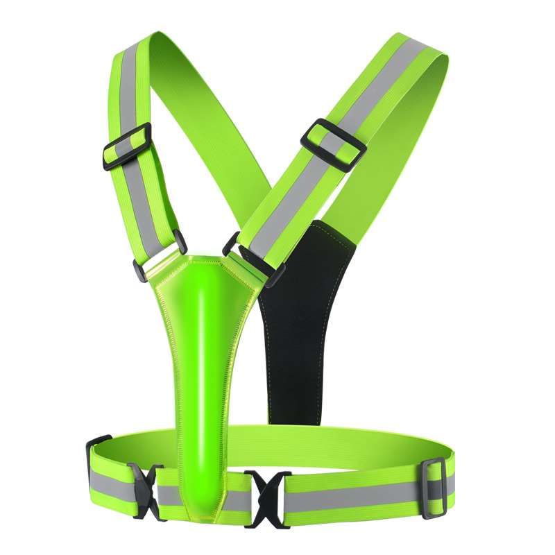 Gilet réfléchissant vert fluo réglable avec bandes rétro-réfléchissantes et éclairage LED