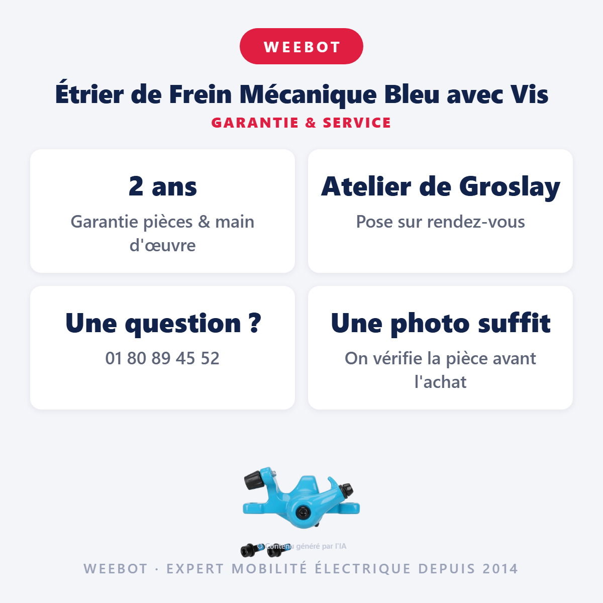 Étrier de Frein Mécanique Bleu avec Vis : garantie 2 ans et service après-vente