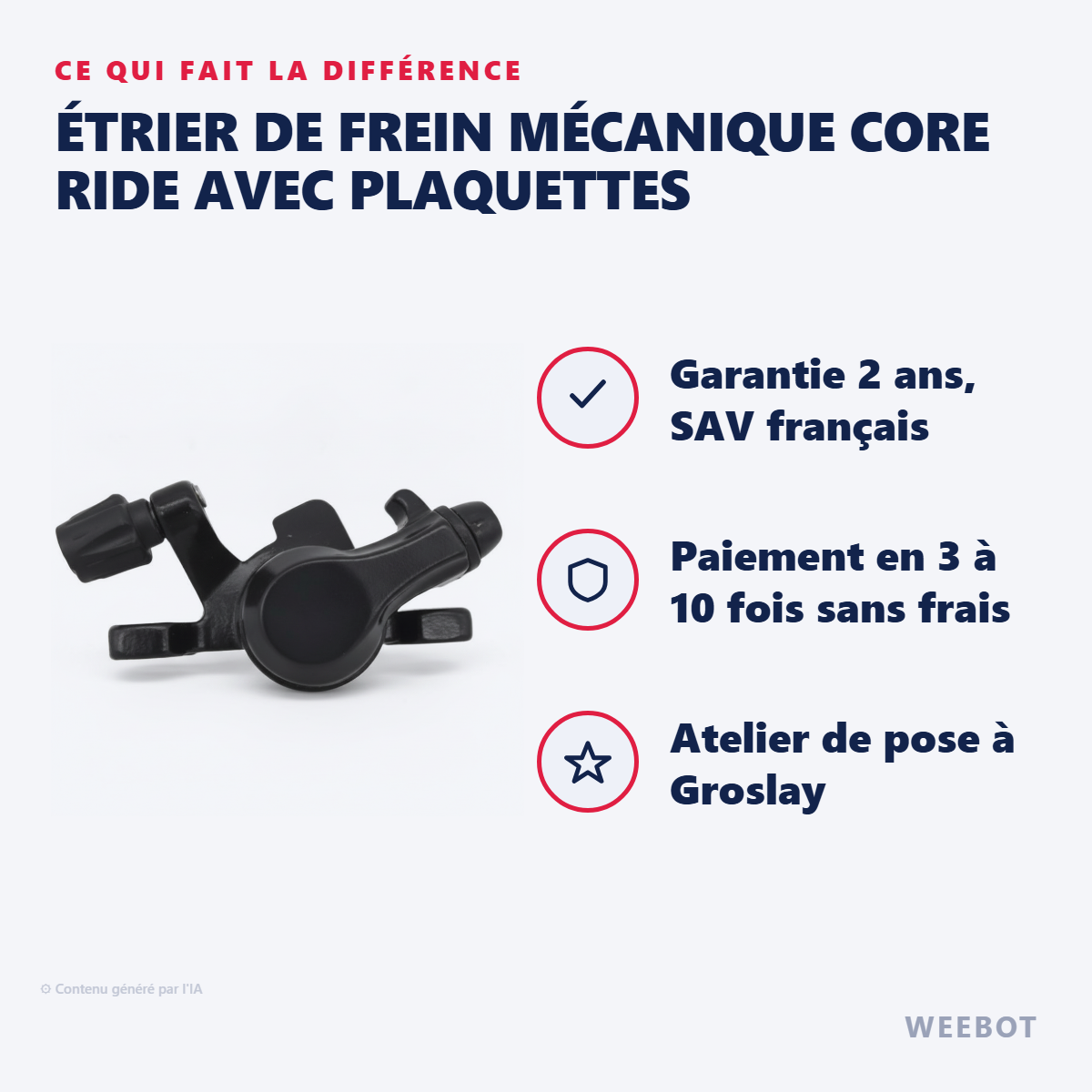 Étrier de Frein Mécanique CORE RIDE Avec Plaquettes : les points forts