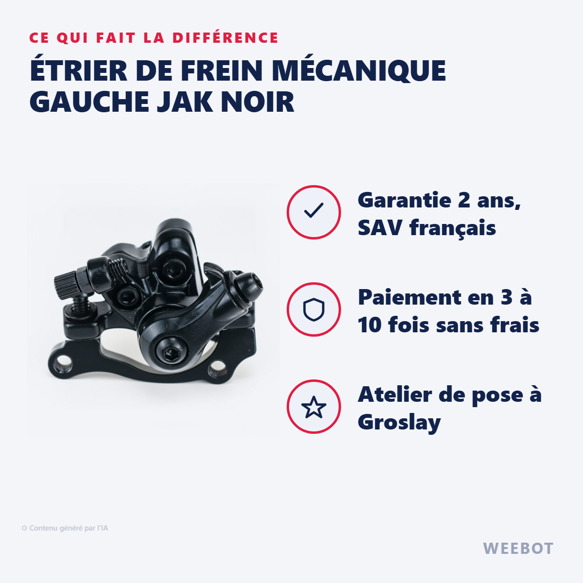 Étrier de Frein Mécanique Gauche JAK Noir : les points forts