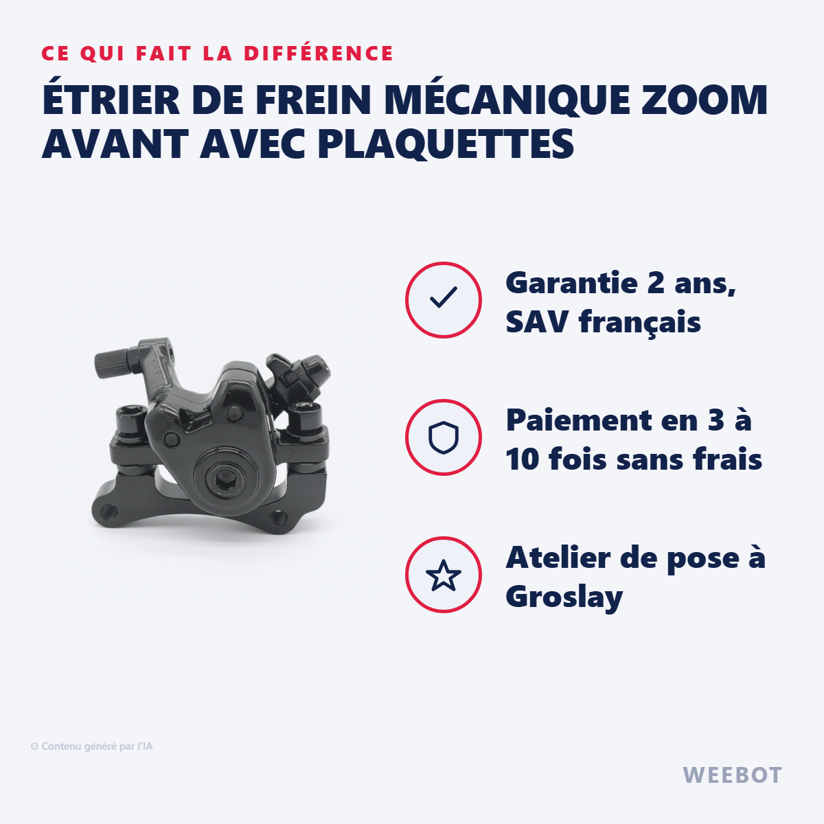 Étrier de Frein Mécanique Zoom Avant avec Plaquettes : les points forts