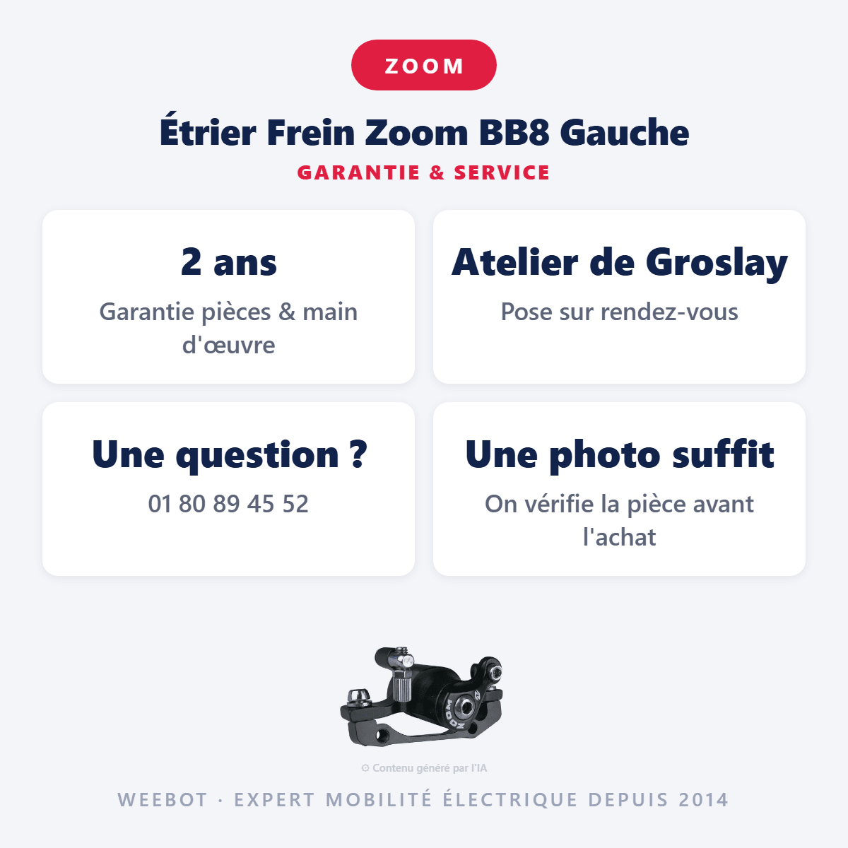 Étrier Frein Zoom BB8 Gauche pour Trottinette Électrique - Weebot