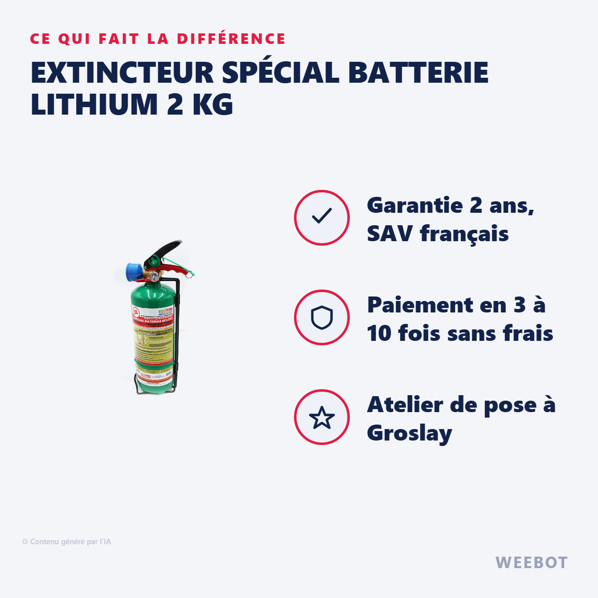 Extincteur Spécial Batterie Lithium 2 kg : les points forts