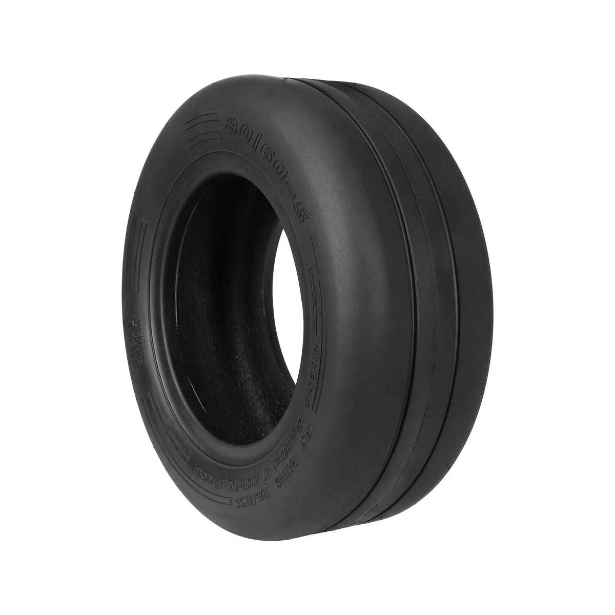 Pneu tubeless route 80/60-5 noir vu de trois quarts