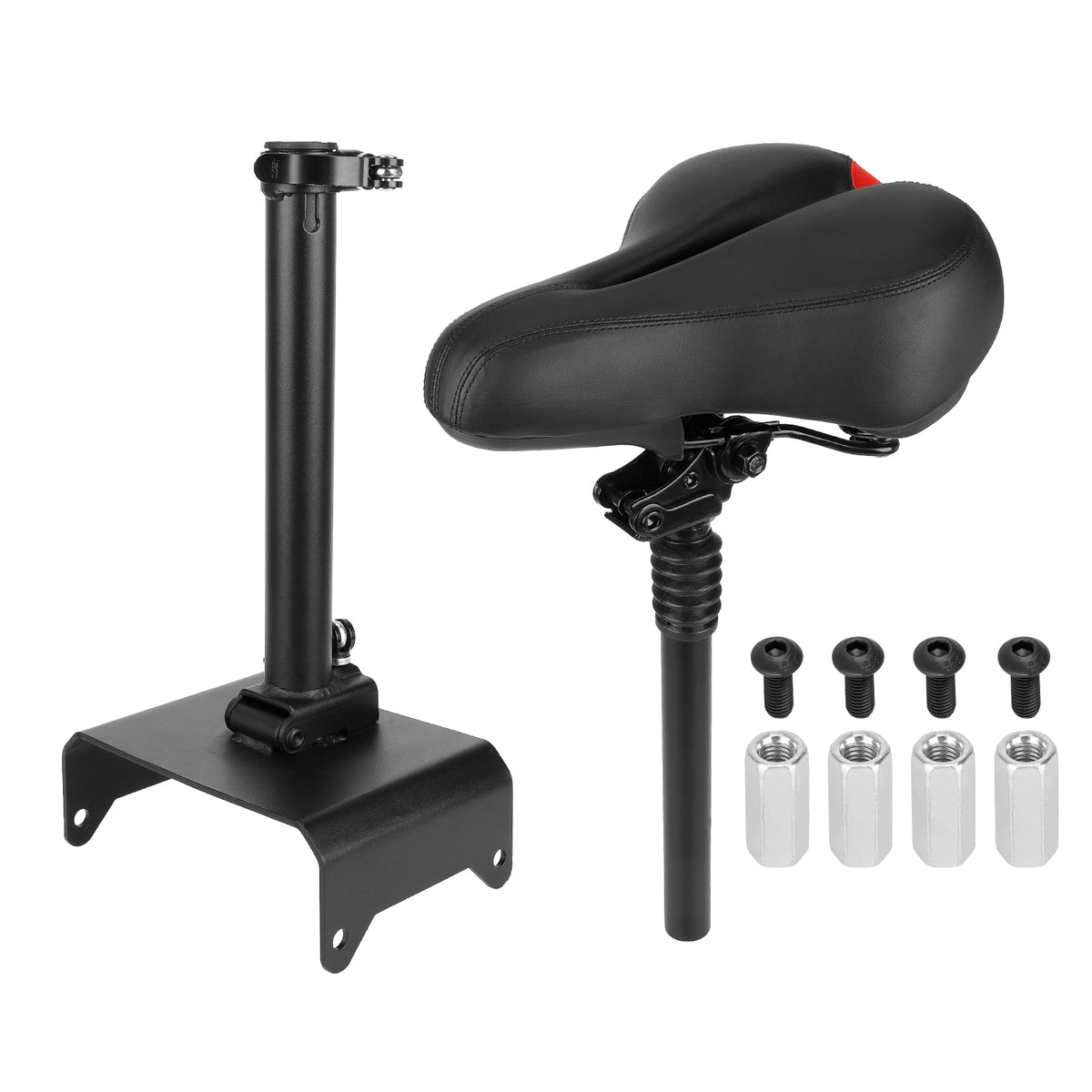 Selle noire réglable et pliable avec support d'attache et visserie pour trottinette électrique
