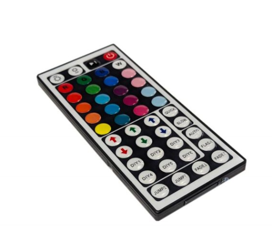 Grande télécommande d'éclairage LED RGB à boutons multifonctions vue en perspective
