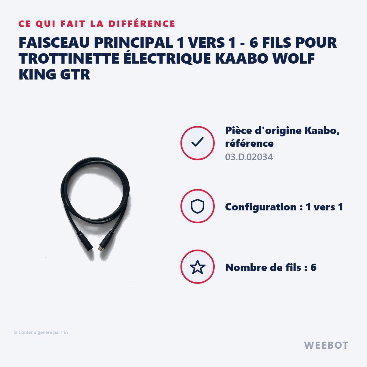 Faisceau Principal 1 vers 1 - 6 Fils pour Trottinette Électrique Kaabo Wolf King GTR - Weebot
