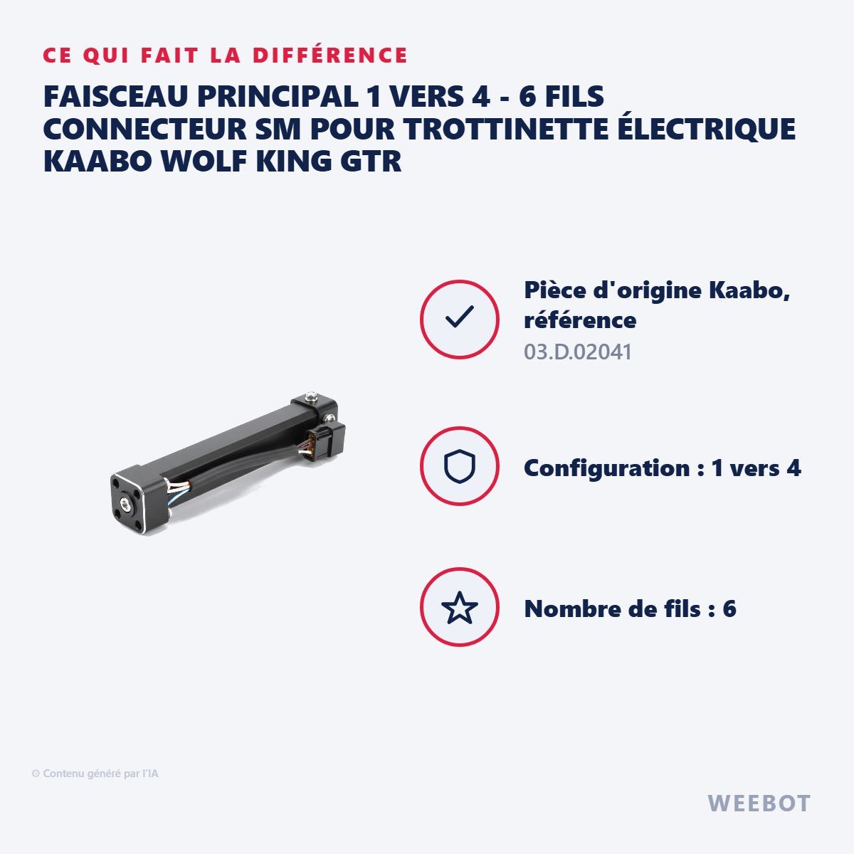 Faisceau Principal 1 vers 4 - 6 Fils Connecteur SM pour Trottinette Électrique Kaabo Wolf King GTR - Weebot