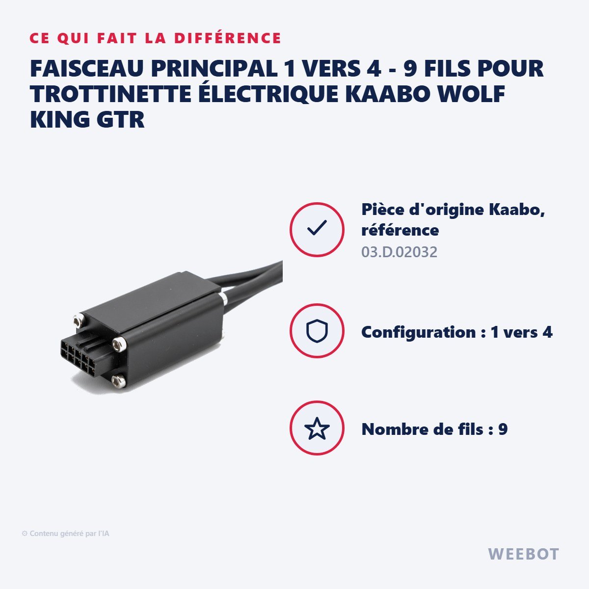 Faisceau Principal 1 vers 4 - 9 Fils pour Trottinette Électrique Kaabo Wolf King GTR - Weebot