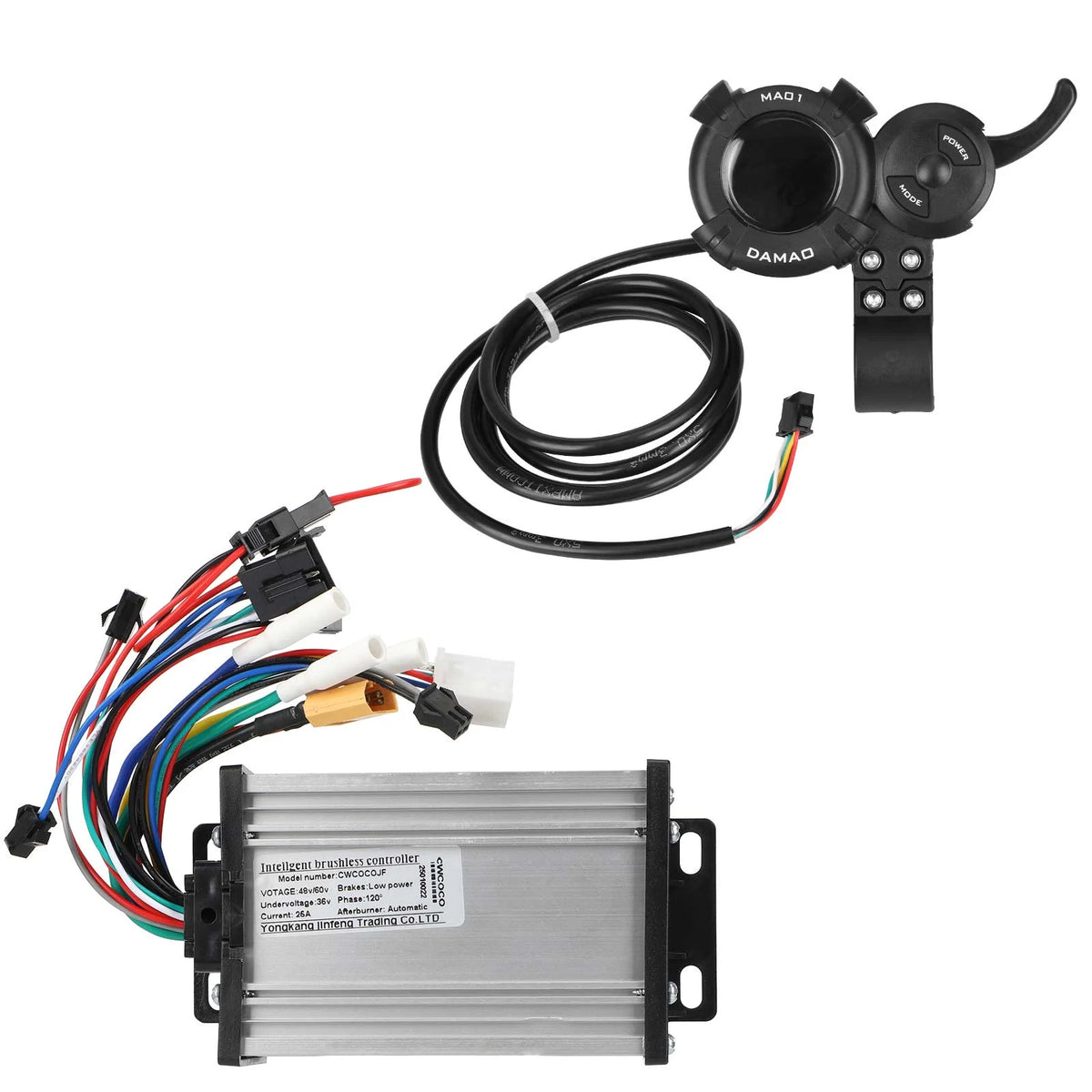 Kit composé d'un contrôleur 48V-60V 25A et d'un afficheur LCD avec gâchette d'accélération pour trottinette électrique