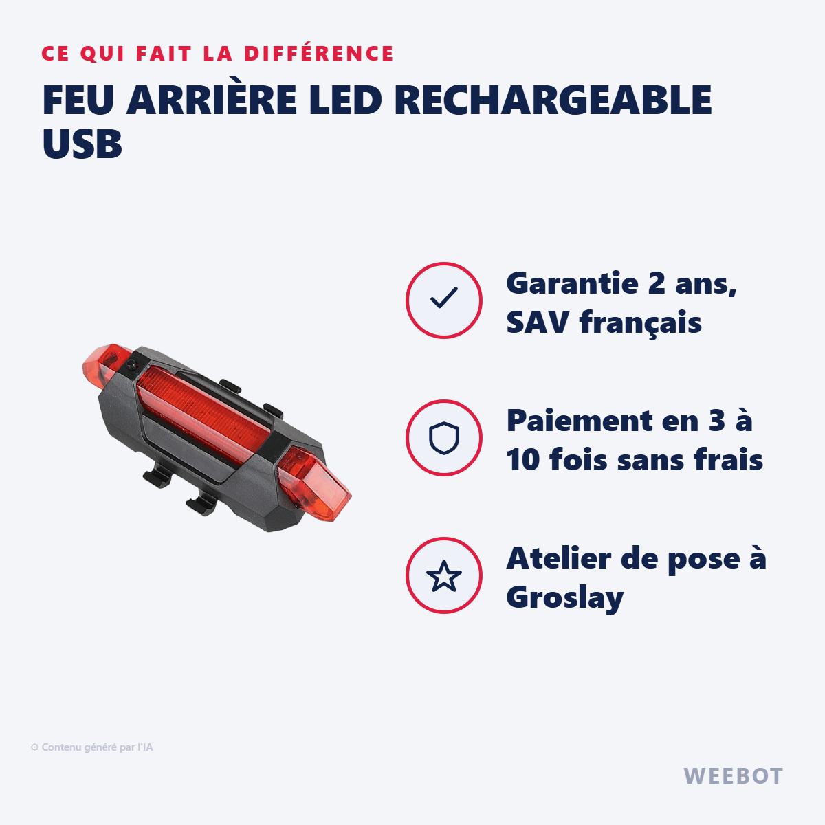 Feu Arrière LED Rechargeable USB : les points forts