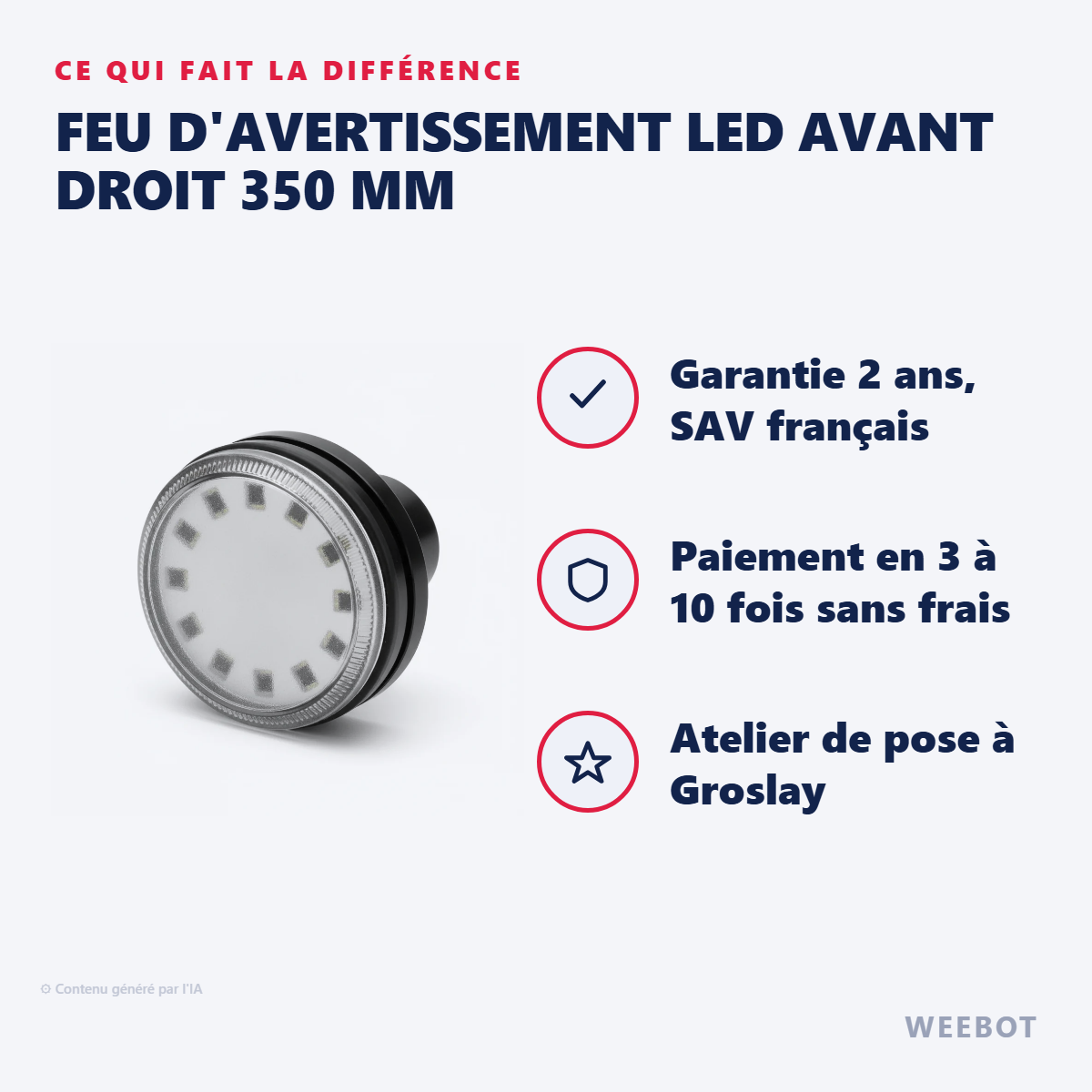 Feu d'Avertissement LED Avant Droit 350 mm : les points forts