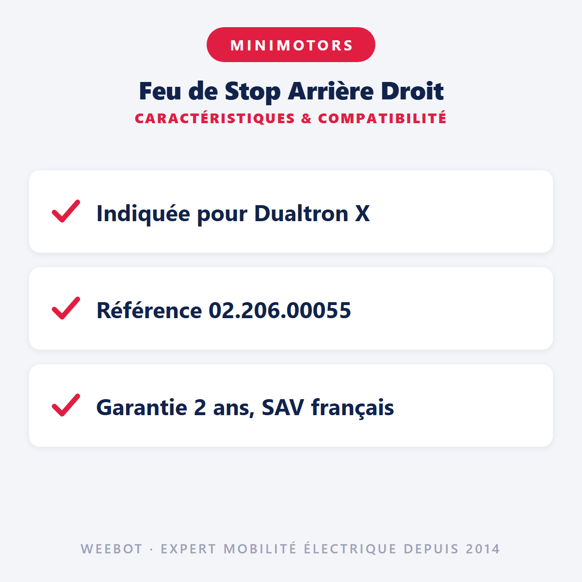 Feu de Stop Arrière Droit pour Trottinette Électrique Dualtron X - Weebot