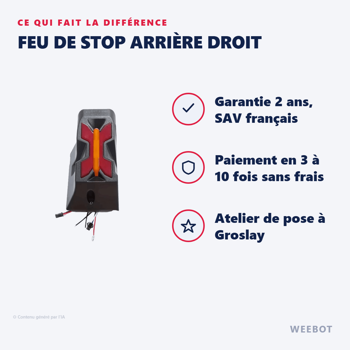 Feu de Stop Arrière Droit pour Trottinette Électrique Dualtron X - Weebot