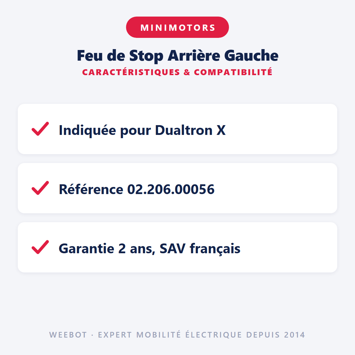 Feu de Stop Arrière Gauche pour Trottinette Électrique Dualtron X - Weebot