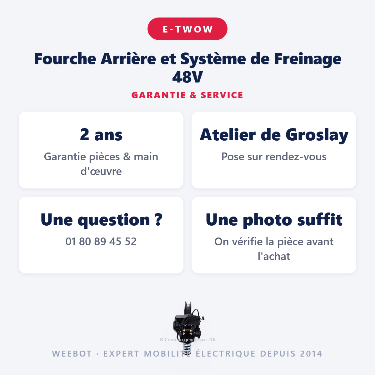 Fourche Arrière et Système de Freinage 48V : garantie 2 ans et service après-vente