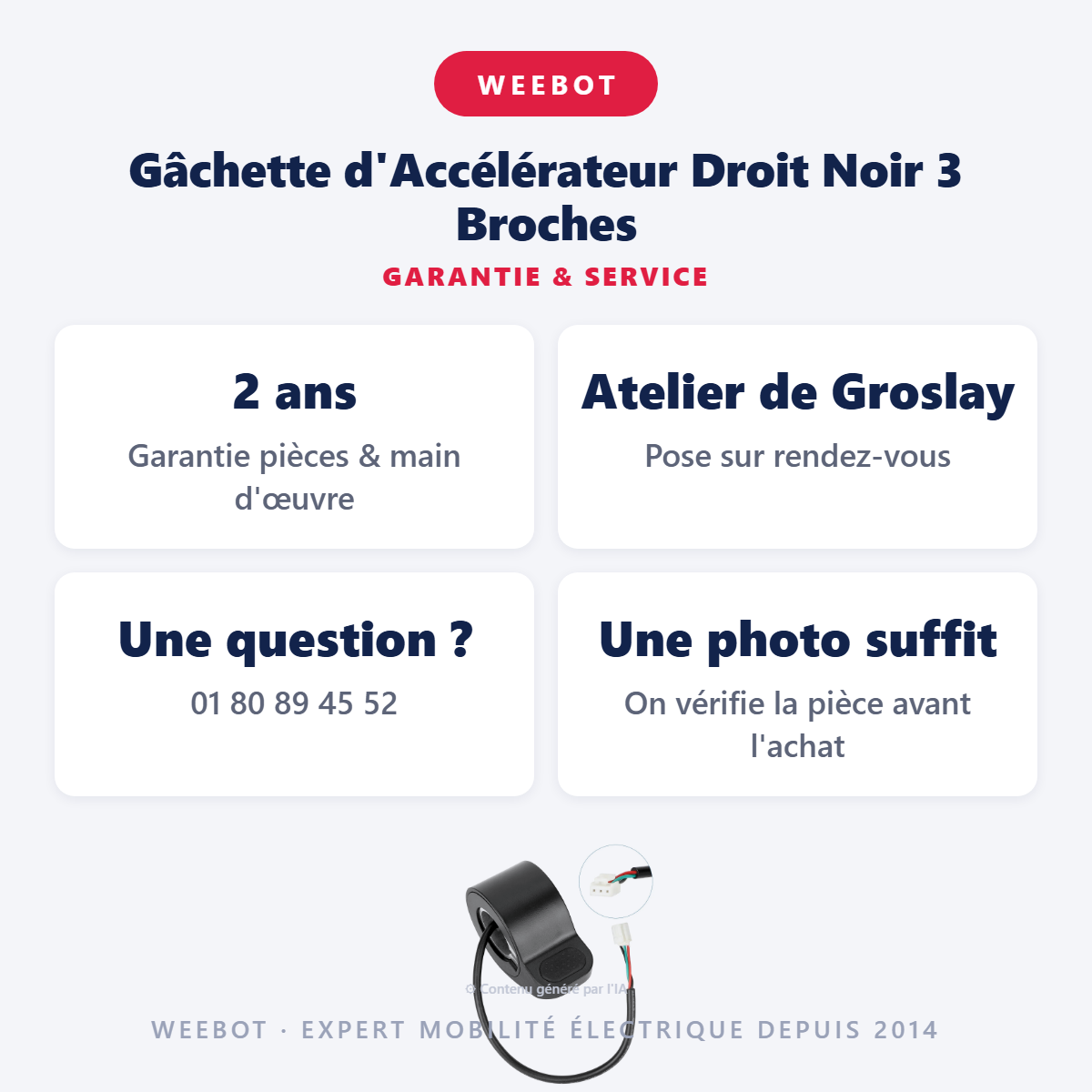 Gâchette d'Accélérateur Droit Noir 3 Broches : garantie 2 ans et service après-vente