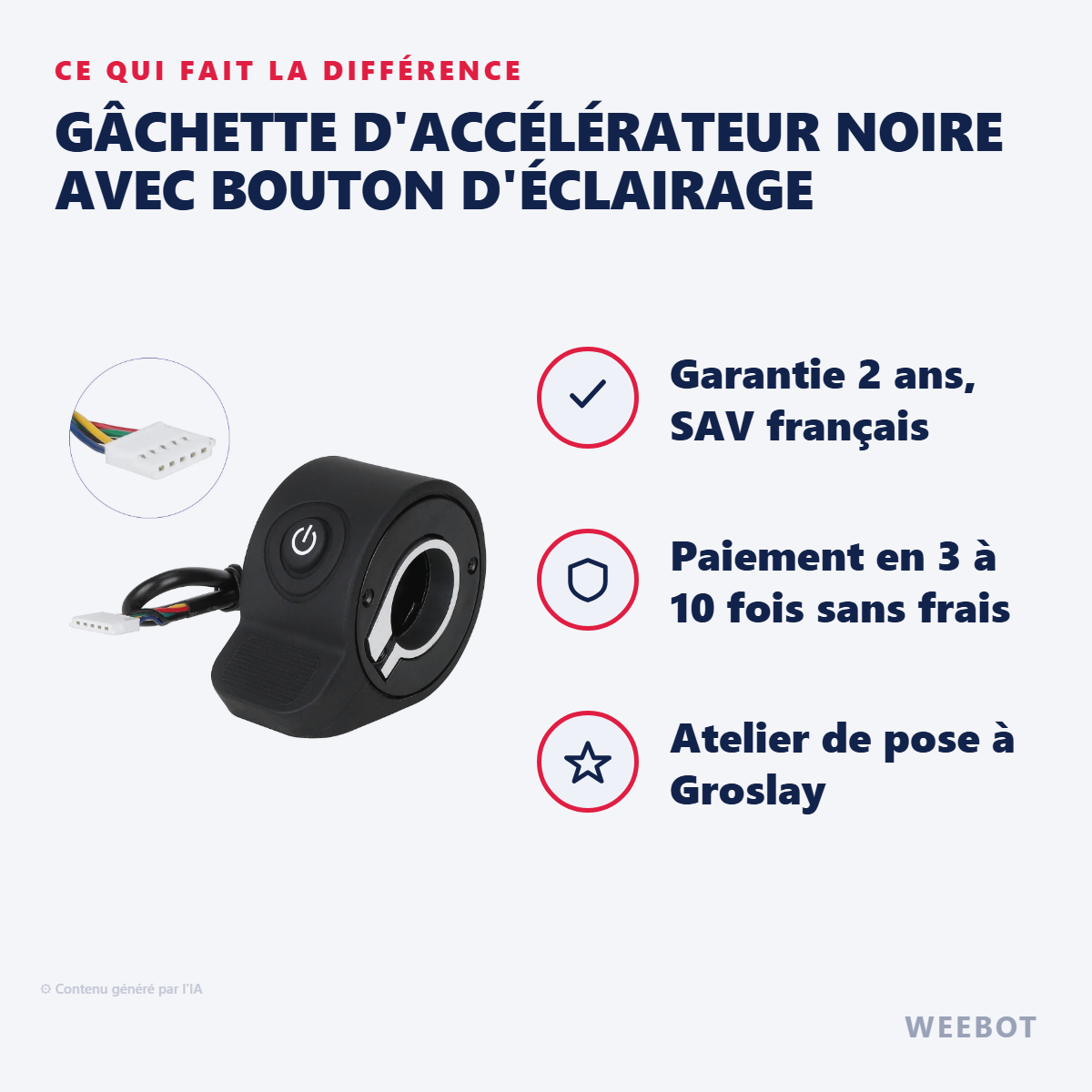 Gâchette d'Accélérateur Noire avec Bouton d'Éclairage : les points forts