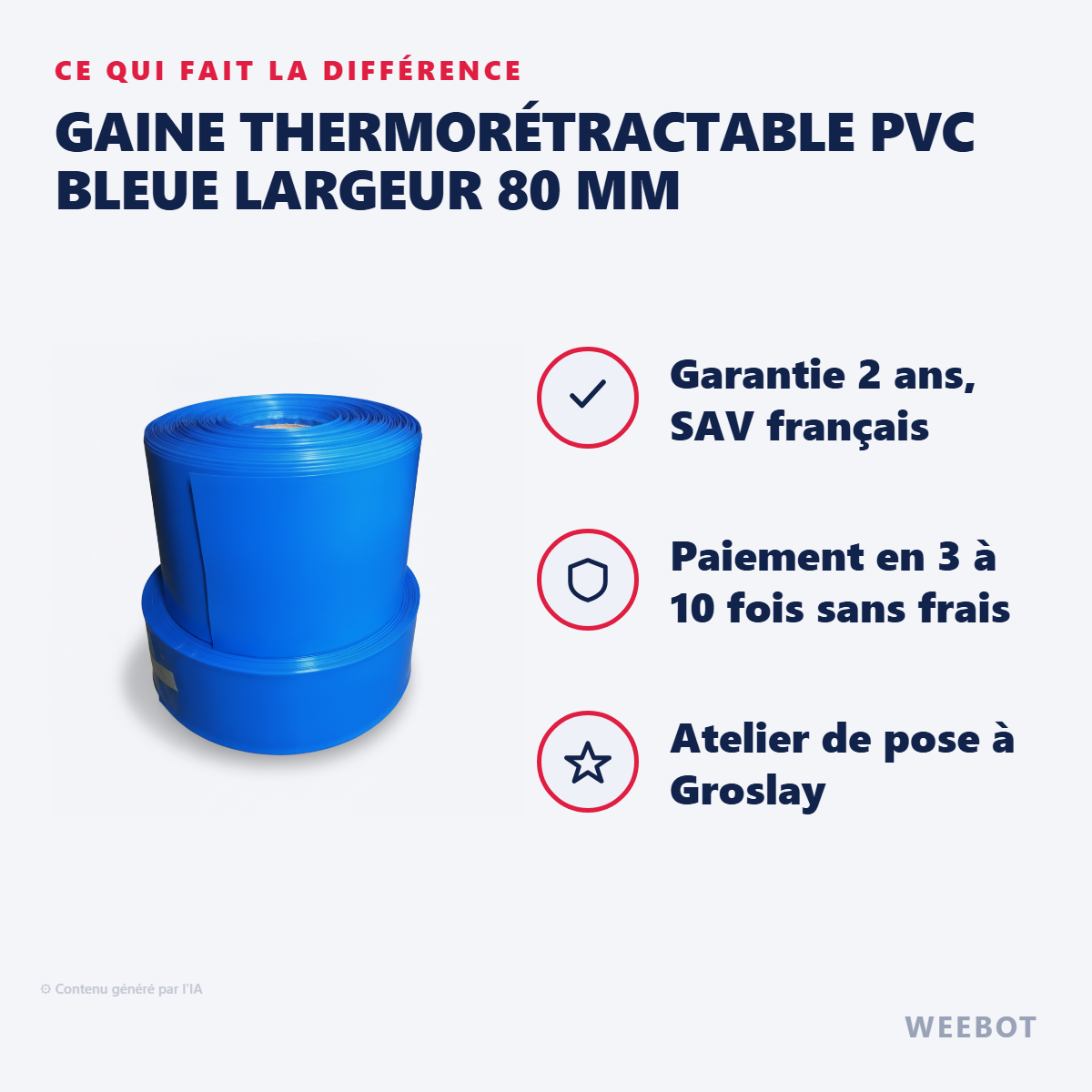 Gaine Thermorétractable PVC Bleue Largeur 80 mm : les points forts