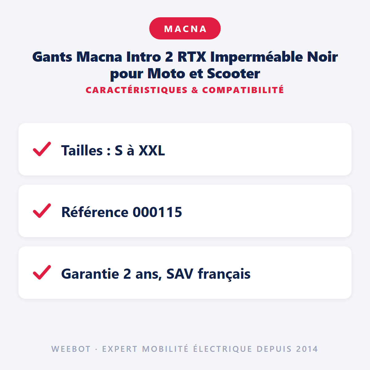 Gants Macna Intro 2 RTX Imperméable Noir pour Moto et Scooter : caractéristiques et compatibilité