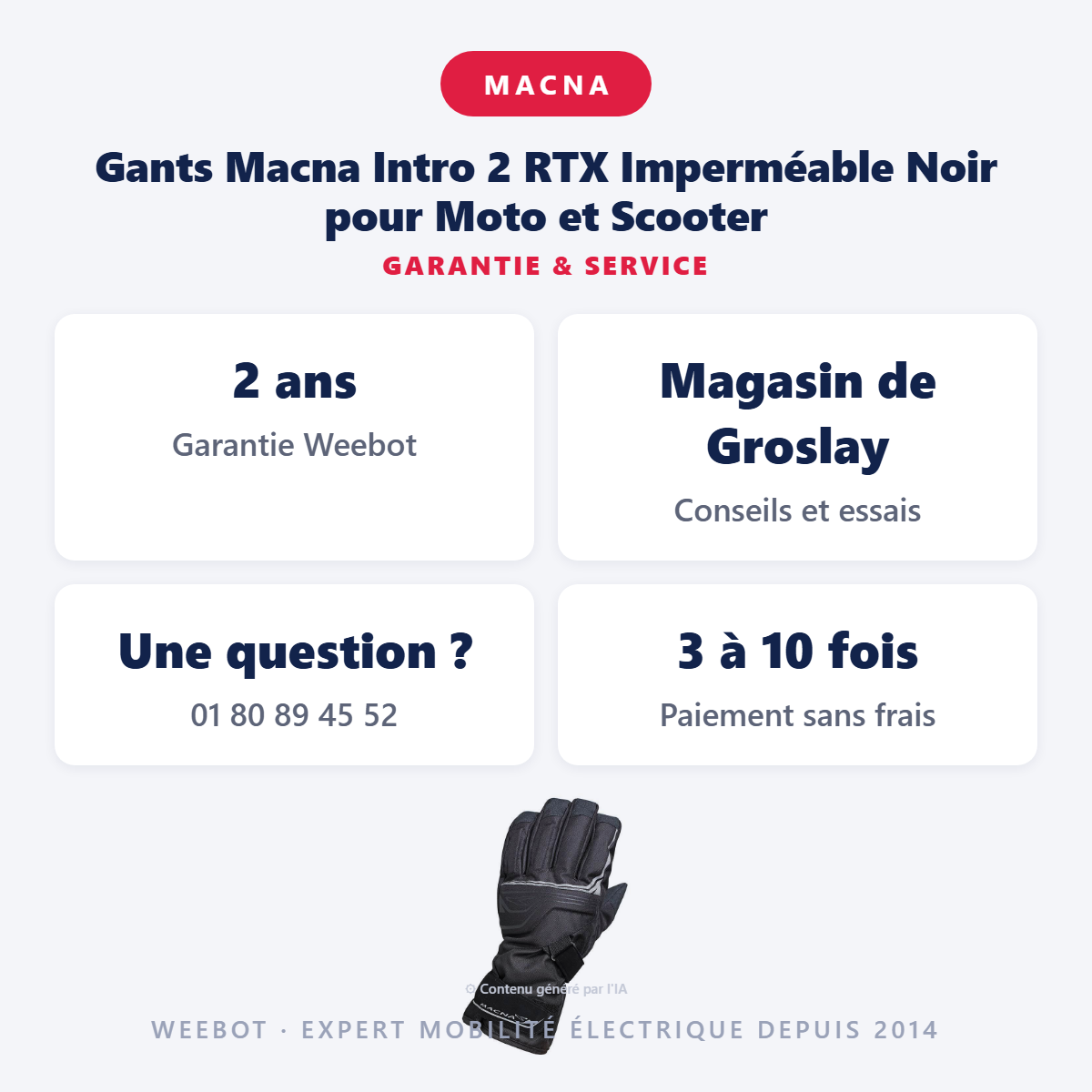 Gants Macna Intro 2 RTX Imperméable Noir pour Moto et Scooter : garantie 2 ans et service après-vente