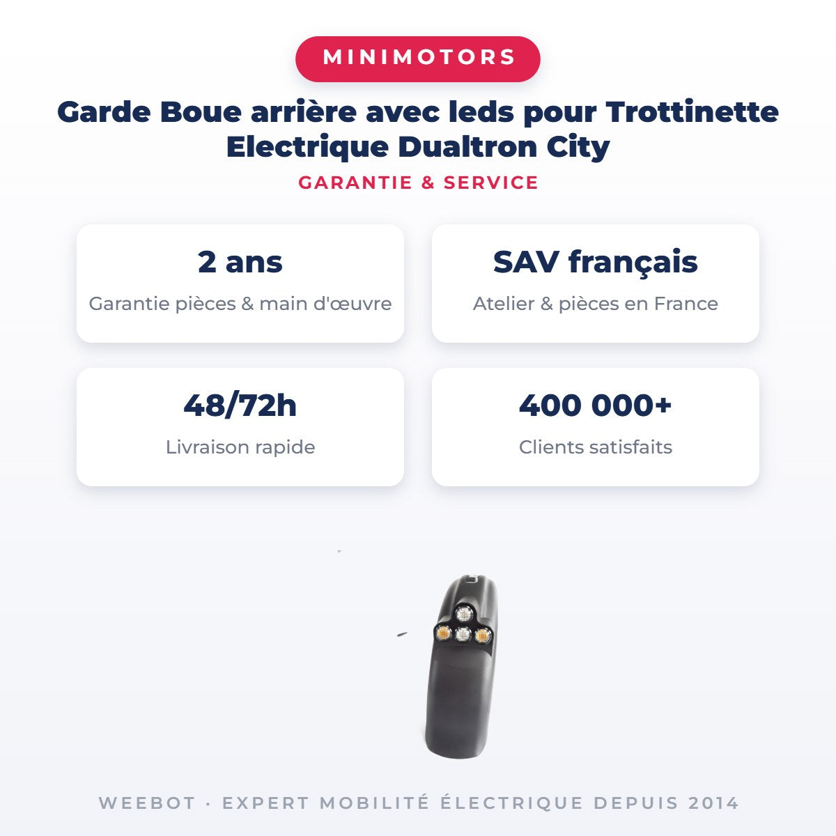 Garde Boue arrière avec leds pour Trottinette Electrique Dualtron City — garantie 2 ans pièces et main d'œuvre : SAV français