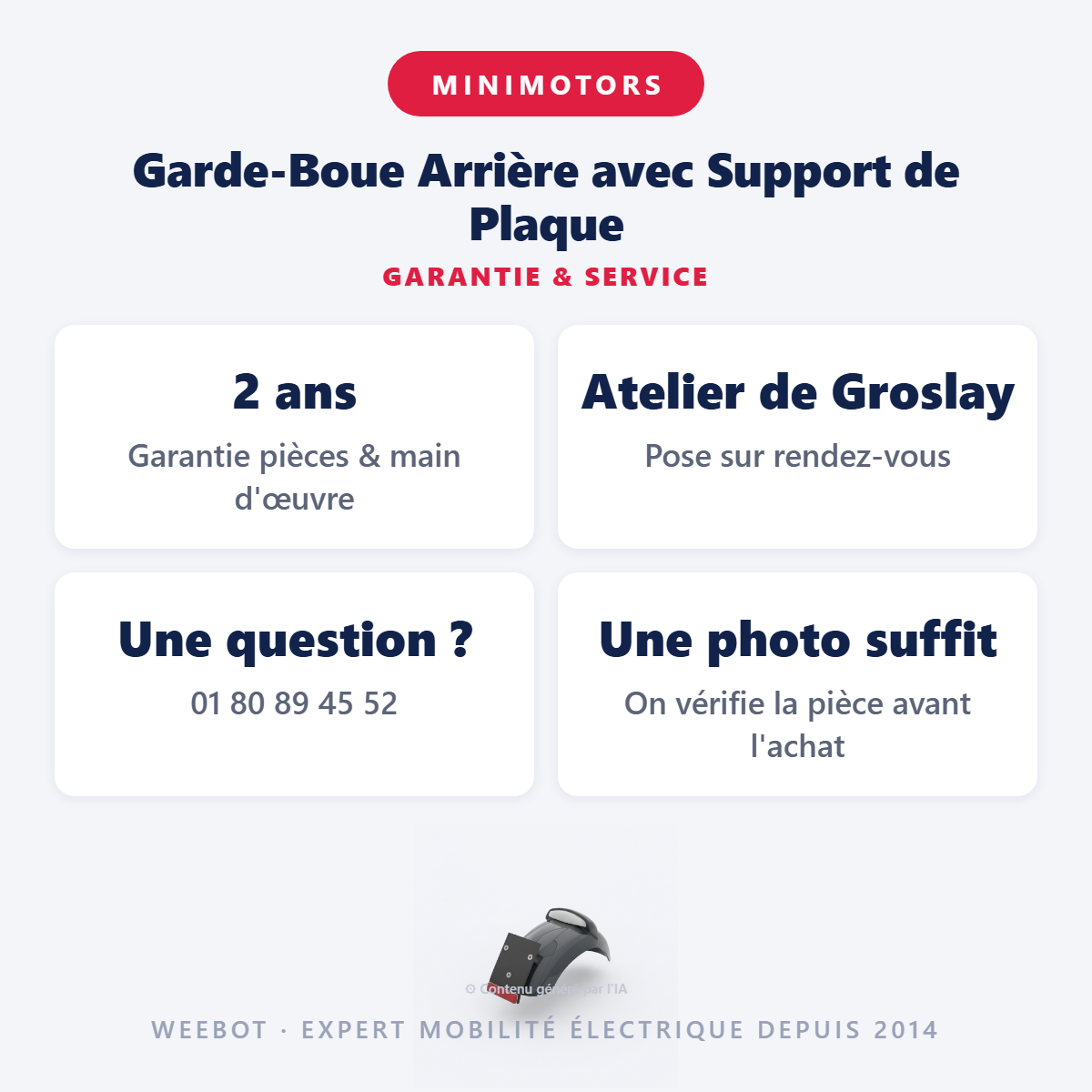 Garde-Boue Arrière avec Support de Plaque : garantie 2 ans et service après-vente