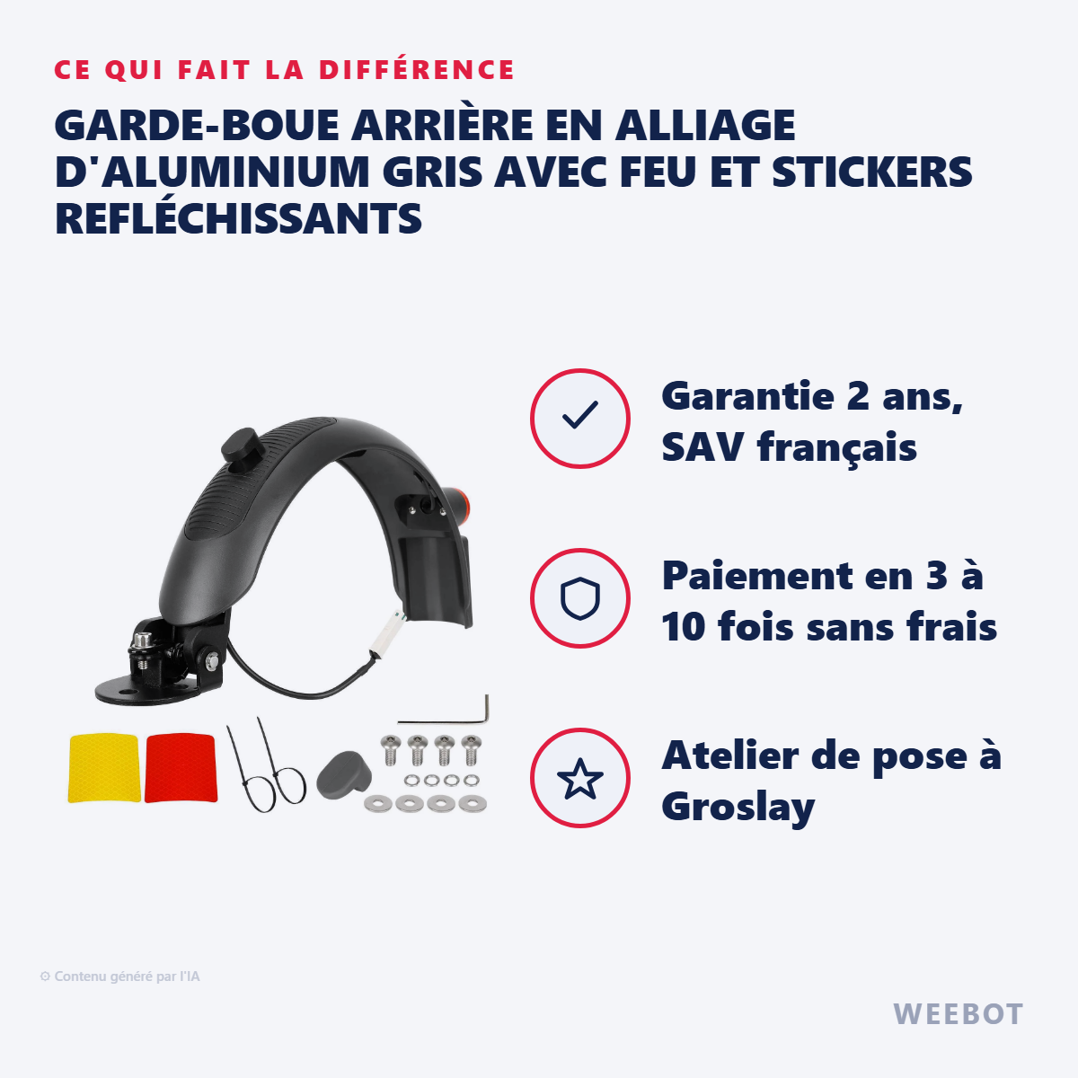 Garde-Boue Arrière en Alliage d'Aluminium Gris avec Feu et Stickers Refléchissants : les points forts
