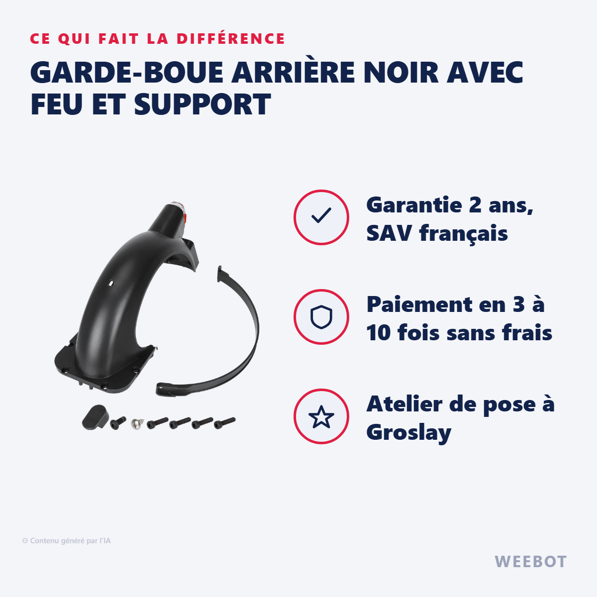 Garde-Boue Arrière Noir avec Feu et Support : les points forts