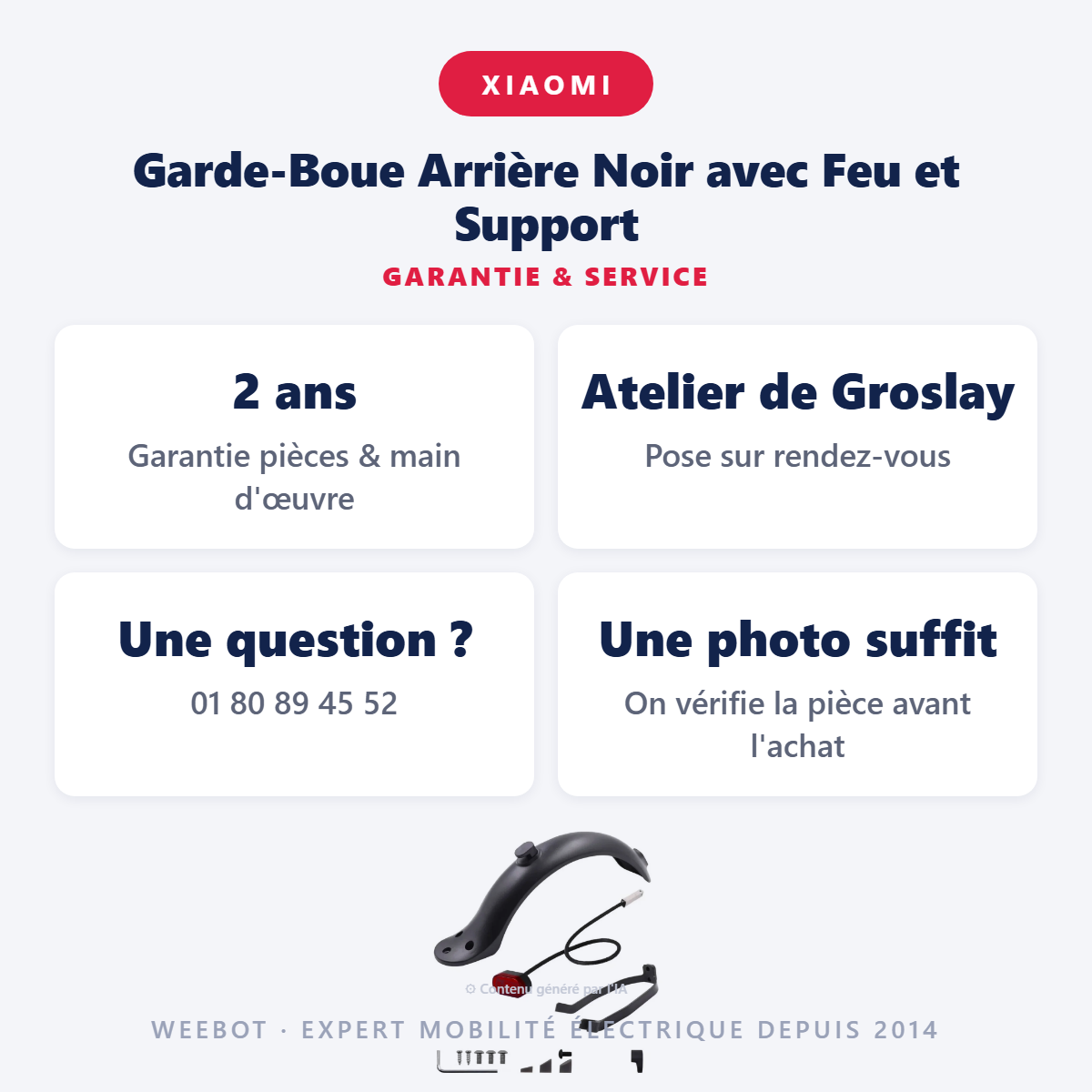 Garde-Boue Arrière Noir avec Feu et Support : garantie 2 ans et service après-vente