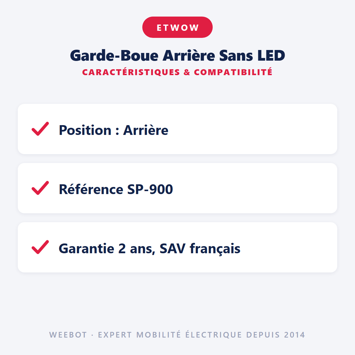 Garde-Boue Arrière Sans LED : caractéristiques et compatibilité