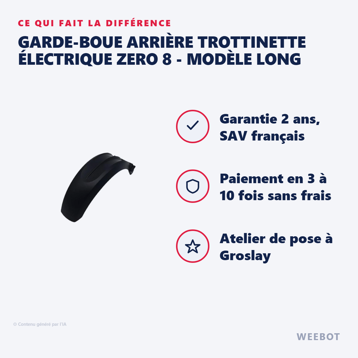 Garde-Boue Arrière Trottinette Électrique Zero 8 - Modèle Long : les points forts
