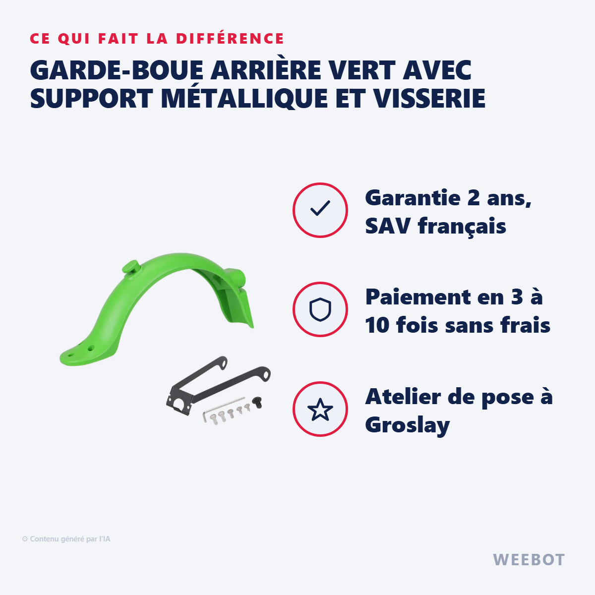Garde-Boue Arrière Vert avec Support Métallique et Visserie : les points forts